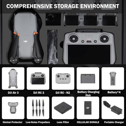 Hard Accessory Case for DJI Air 3, Fully Protected, Dustproof, Impact Resistant, Scratch Resistant (Compatible with DJI RC 2 / DJI RC-N2 Controller) (Black) in Kuwait