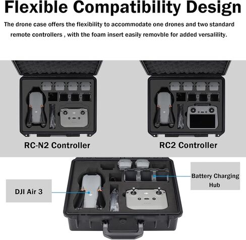 Hard Accessory Case for DJI Air 3, Fully Protected, Dustproof, Impact Resistant, Scratch Resistant (Compatible with DJI RC 2 / DJI RC-N2 Controller) (Black) in Kuwait