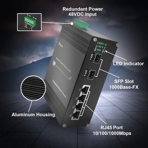 Industrial Gigabit Ethernet PoE+ Switch 5-Port 10/100/1000BASE-T Auto-MDI/MDI-X Half/Full Duplex Compact 30W PoE+ Ethernet Switch 12~48VDC Wide Range Power Input in Kuwait