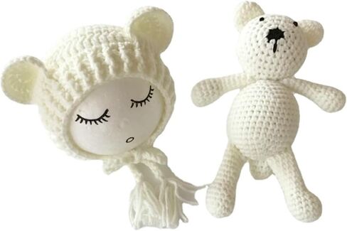 Newborn Photography Props Bear Hat Baby Photoshoots Outfits Photo Posing Crochet Bear Doll Knit Toy Accessories in Saudi Arabia