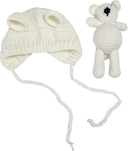 Newborn Photography Props Bear Hat Baby Photoshoots Outfits Photo Posing Crochet Bear Doll Knit Toy Accessories in Saudi Arabia