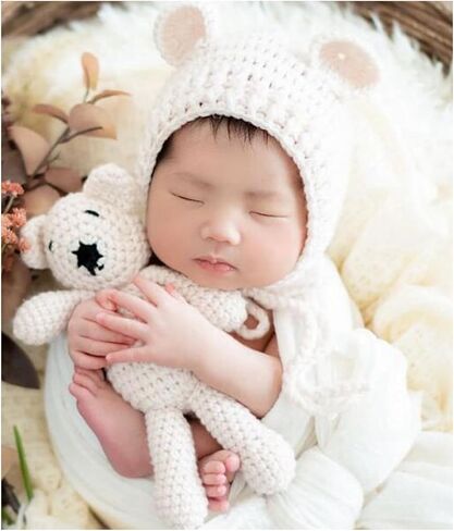 Newborn Photography Props Bear Hat Baby Photoshoots Outfits Photo Posing Crochet Bear Doll Knit Toy Accessories in Saudi Arabia