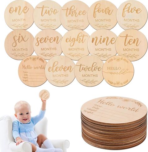 بطاقات المعالم الشهرية للأطفال من توياندونا - أقراص خشبية مستديرة بأحرف منقوشة، الدعائم المثالية للتصوير الفوتوغرافي لحديثي الولادة لتوثيق نمو طفلك، ودعامات التصوير الفوتوغرافي من حديثي الولادة إلى عمر عام واحد in Kuwait