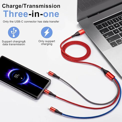 3 قطع من كيبل USB ميجر 2 في 1 متعدد 2.4 امبير، 6.5 قدم/2 متر لايتنينج ومايكرو USB مغطى بالنايلون سلك شحن ومزامنة متوافق مع ايفون وايباد وايبود وسامسونج in Kuwait