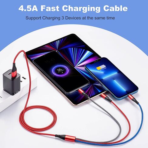 3 قطع من كيبل USB ميجر 2 في 1 متعدد 2.4 امبير، 6.5 قدم/2 متر لايتنينج ومايكرو USB مغطى بالنايلون سلك شحن ومزامنة متوافق مع ايفون وايباد وايبود وسامسونج in Kuwait