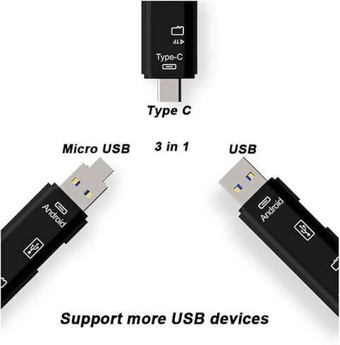 محول قارئ بطاقات مايكرو اس دي 5 في 1 نوع سي مايكرو يو اس بي قارئ بطاقة SD متوافق مع ماك بوك لاب توب يو اس بي 3.0 اس دي/ تي اف او تي جي قارئ بطاقات in Kuwait
