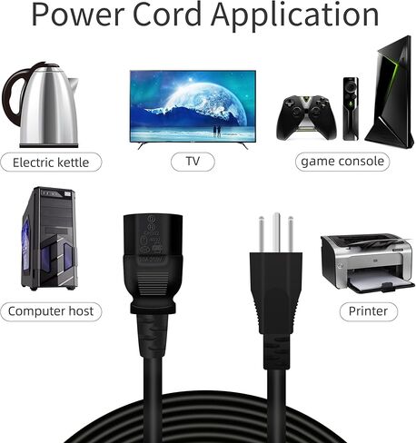 2 الشق التيار المتناوب سلك الطاقة التوصيل للتلفزيون PS4 PS5 مكبر الصوت مراقب Xbox جدار سلك الطاقة استبدال كابل إمداد الطاقة الأسود (10 قدم) in Kuwait