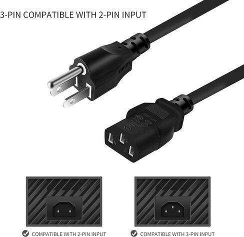 2 الشق التيار المتناوب سلك الطاقة التوصيل للتلفزيون PS4 PS5 مكبر الصوت مراقب Xbox جدار سلك الطاقة استبدال كابل إمداد الطاقة الأسود (10 قدم) in Kuwait