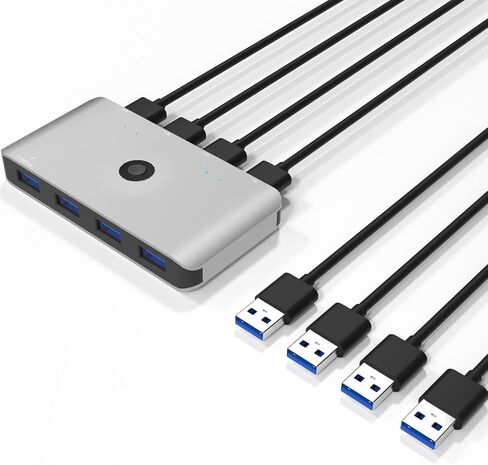 USB 3.0 محدد التبديل 4 منافذ 4 أجهزة الكمبيوتر الطرفية الجلاد محول المحور لطابعة الكمبيوتر الماسح الضوئي لوحة المفاتيح الماوس مع 4 حزمة كابل USB الذكور وكابل الطاقة in Kuwait