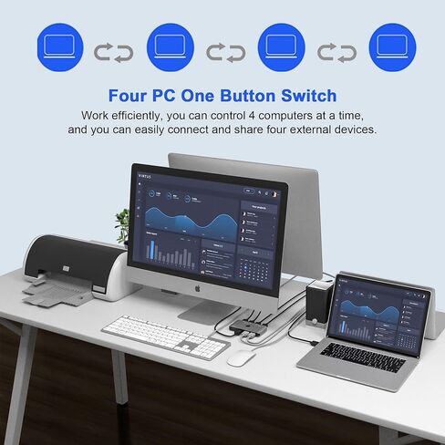 USB 3.0 محدد التبديل 4 منافذ 4 أجهزة الكمبيوتر الطرفية الجلاد محول المحور لطابعة الكمبيوتر الماسح الضوئي لوحة المفاتيح الماوس مع 4 حزمة كابل USB الذكور وكابل الطاقة in Kuwait