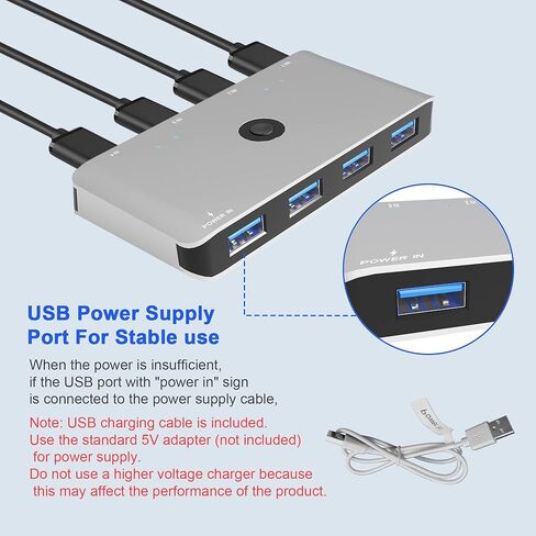 USB 3.0 محدد التبديل 4 منافذ 4 أجهزة الكمبيوتر الطرفية الجلاد محول المحور لطابعة الكمبيوتر الماسح الضوئي لوحة المفاتيح الماوس مع 4 حزمة كابل USB الذكور وكابل الطاقة in Kuwait