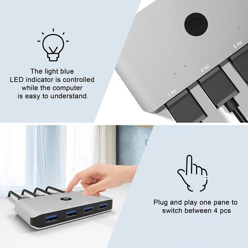 USB 3.0 محدد التبديل 4 منافذ 4 أجهزة الكمبيوتر الطرفية الجلاد محول المحور لطابعة الكمبيوتر الماسح الضوئي لوحة المفاتيح الماوس مع 4 حزمة كابل USB الذكور وكابل الطاقة in Kuwait