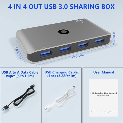 USB 3.0 محدد التبديل 4 منافذ 4 أجهزة الكمبيوتر الطرفية الجلاد محول المحور لطابعة الكمبيوتر الماسح الضوئي لوحة المفاتيح الماوس مع 4 حزمة كابل USB الذكور وكابل الطاقة in Kuwait