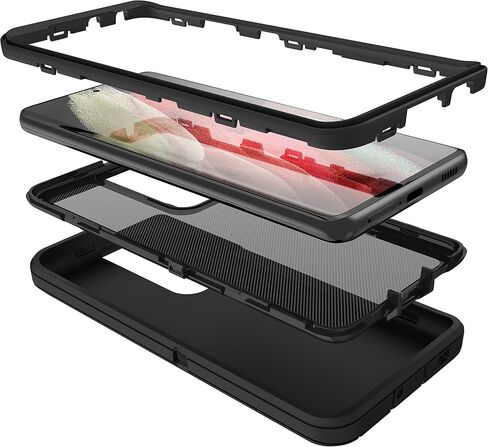 MXX Case Compatible with Galaxy S21 Ultra Case, 3-Layer Super Full Heavy Duty Body Bumper Cover/Shock Protection/Dust Proof, Designed for Samsung Galaxy S21 Ultra 5G 6.8 Inch 2021 (Black) in Kuwait