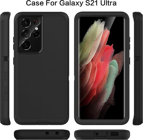 MXX Case Compatible with Galaxy S21 Ultra Case, 3-Layer Super Full Heavy Duty Body Bumper Cover/Shock Protection/Dust Proof, Designed for Samsung Galaxy S21 Ultra 5G 6.8 Inch 2021 (Black) in Kuwait