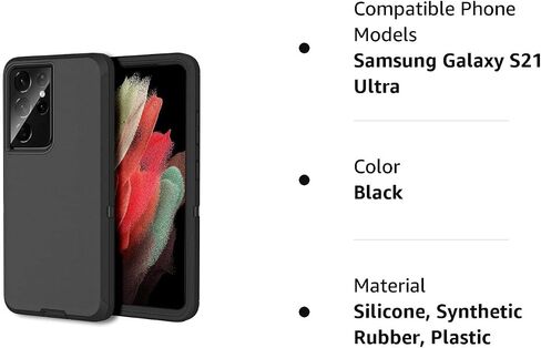 MXX Case Compatible with Galaxy S21 Ultra Case, 3-Layer Super Full Heavy Duty Body Bumper Cover/Shock Protection/Dust Proof, Designed for Samsung Galaxy S21 Ultra 5G 6.8 Inch 2021 (Black) in Kuwait