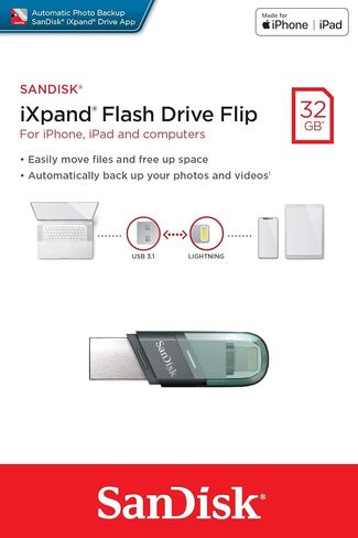 سانديسك ذاكرة فلاش اي اكس باند 32 جيجابايت قابلة للطي بمنفذ USB 3.1 الجيل الاول لايفون/ايباد SDIX90N 032G GN6NN، اسود in Saudi Arabia