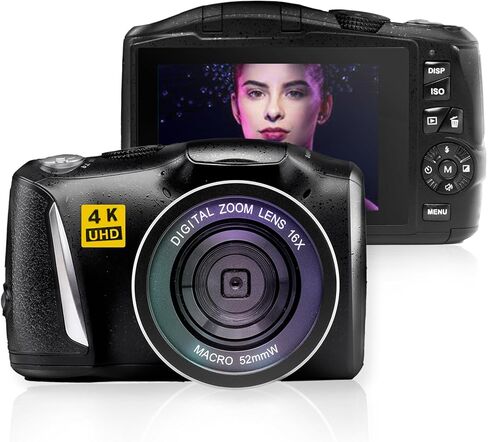 كاميرا رقمية بدقة 4K بدقة 48 ميجابكسل لمدوني الفيديو على YouTube، كاميرات مدمجة لهدايا التصوير الفوتوغرافي للمراهقين المبتدئين مع بطارية قابلة لإعادة الشحن in Kuwait