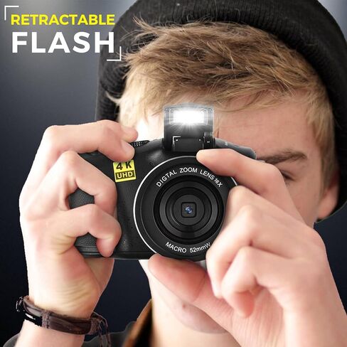 كاميرا رقمية بدقة 4K بدقة 48 ميجابكسل لمدوني الفيديو على YouTube، كاميرات مدمجة لهدايا التصوير الفوتوغرافي للمراهقين المبتدئين مع بطارية قابلة لإعادة الشحن in Kuwait