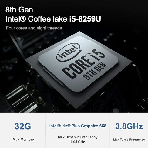 كمبيوتر مكتبي صغير بنظام ويندوز 10 برو SEi8 الجيل الثامن i5-8259U حتى 3.8Ghz (4C/8T) يدعم ذاكرة تخزين مؤقتة ذكية 6MB 8GB 256GB بطاقة رسومات 655 4K@30Hz ثنائي HDMI واي فاي بلوتوث 5.0 جيجابت ايثرنت in Kuwait