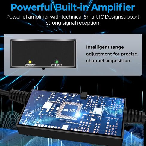 هوائي تلفزيون رقمي مطور لعام 2023 يصل إلى نطاق 450 ميل، هوائي داخلي مضخم عالي الدقة يدعم استقبال منطقة كبيرة جدًا 4K 1080p 720p جميع أجهزة التلفزيون القديمة، معزز الإشارة الذكية/كابل محوري سميك in Kuwait