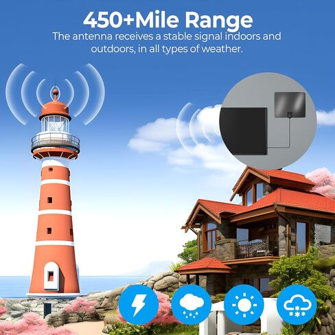 هوائي تلفزيون رقمي مطور لعام 2023 يصل إلى نطاق 450 ميل، هوائي داخلي مضخم عالي الدقة يدعم استقبال منطقة كبيرة جدًا 4K 1080p 720p جميع أجهزة التلفزيون القديمة، معزز الإشارة الذكية/كابل محوري سميك in Kuwait