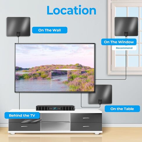 هوائي تلفزيون رقمي مطور لعام 2023 يصل إلى نطاق 450 ميل، هوائي داخلي مضخم عالي الدقة يدعم استقبال منطقة كبيرة جدًا 4K 1080p 720p جميع أجهزة التلفزيون القديمة، معزز الإشارة الذكية/كابل محوري سميك in Kuwait