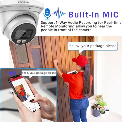 كاميرا برجية 4K 8MP IP POE للأماكن الخارجية، رؤية ليلية ذكية ذات لون فاتح مزدوج، اكتشاف الإنسان/المركبة، سلك التعثر/التسلل، الردع النشط، ميكروفون مدمج، SD (256 جيجابايت)، مراقبة مجال الرؤية 132 درجة in Kuwait