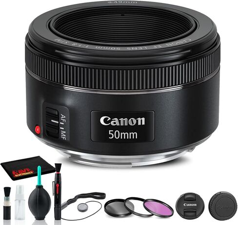 عدسة Canon RF مقاس 50 مم f/1.8 STM (4515C002) + طقم مرشح + حافظة للغطاء + طقم تنظيف + المزيد (متجدد) in Kuwait
