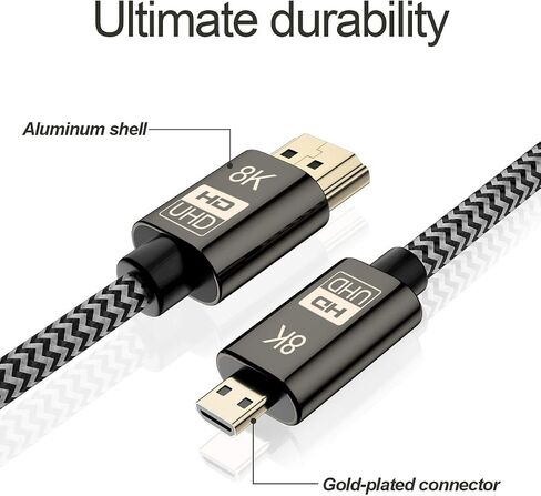 كابل HDMI ميكرو من تشينيانغ CY، كابل Micro HDMI ذكر إلى HDMI 2.1 ذكر فائق الدقة UHD 8K 60hz 4K 120hz 48Gbs كابل 1.5 متر in Kuwait
