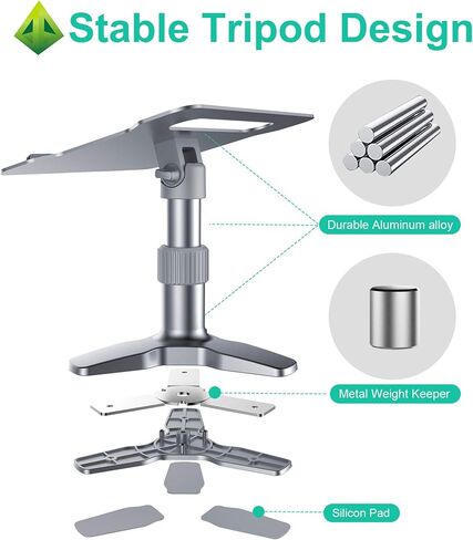 حامل كمبيوتر محمول قابل للتعديل، OQTIQ متعدد الزوايا قابل للتعديل حامل حامل ثلاثي القوائم لسطح المكتب متوافق مع MacBook Pro Air, Lenovo, Dell XPS, HP (10-17 بوصة) in Kuwait