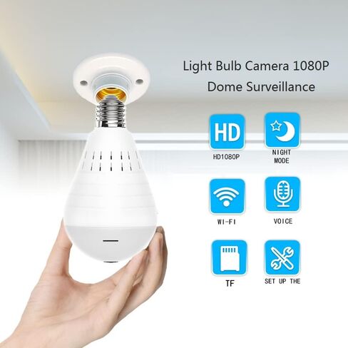 1080P Light Bulb Camera Garage Wireless Surveillance Camera Work with Alexa for Baby Room WiFi 2.4GHz E27-AOLANS in Kuwait