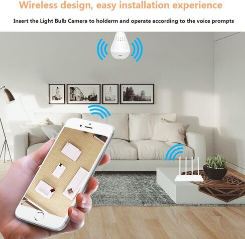 1080P Light Bulb Camera Garage Wireless Surveillance Camera Work with Alexa for Baby Room WiFi 2.4GHz E27-AOLANS in Kuwait