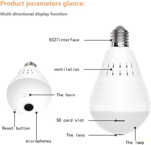 1080P Light Bulb Camera Garage Wireless Surveillance Camera Work with Alexa for Baby Room WiFi 2.4GHz E27-AOLANS in Kuwait