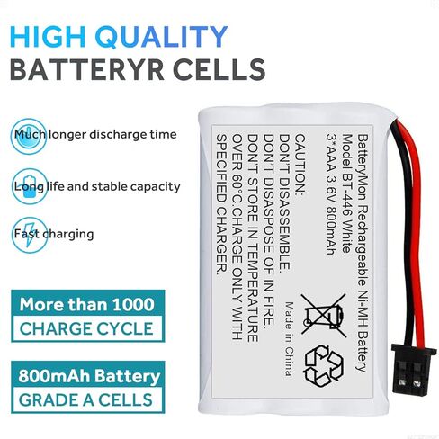 بطارية قابلة لإعادة الشحن BT-446 Ni-MH لUniden BT446 BT-1005 TRU9480 TXC-400TCX-80 Radio Shack TAD-3704 TAD-3815 Interstate TEL0375 (800mAh 3. 6V) (2 بالعبوة) in Kuwait