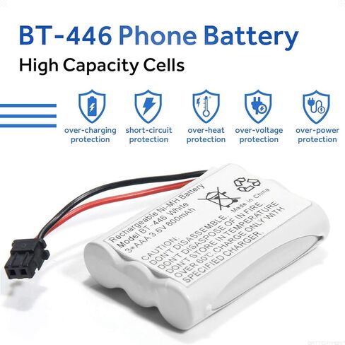 بطارية قابلة لإعادة الشحن BT-446 Ni-MH لUniden BT446 BT-1005 TRU9480 TXC-400TCX-80 Radio Shack TAD-3704 TAD-3815 Interstate TEL0375 (800mAh 3. 6V) (2 بالعبوة) in Kuwait