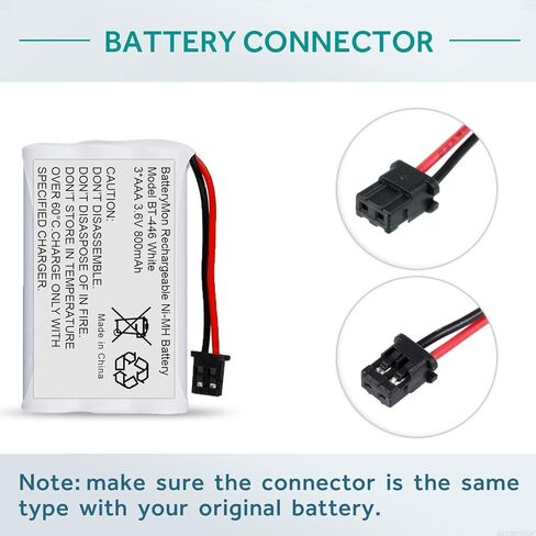 بطارية قابلة لإعادة الشحن BT-446 Ni-MH لUniden BT446 BT-1005 TRU9480 TXC-400TCX-80 Radio Shack TAD-3704 TAD-3815 Interstate TEL0375 (800mAh 3. 6V) (2 بالعبوة) in Kuwait