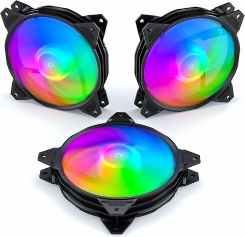 upHere 120mm Case Fan,3 Pack LED Cooling PC Fans,5V ARGB Addressable Motherboard SYNC/RC Controller, Colorful Cooler Speed Adjustable with Fan Control Hub in Saudi Arabia