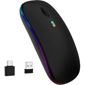 ماوس لاسلكي بلوتوث لاسلكي باضاءة LED للابتوب (بلوتوث 5.1 + USB)، ماوس كمبيوتر لاسلكي مريح ومحمول وقابل لاعادة الشحن بتردد 2.4G للابتوب وماك بوك والكمبيوتر الشخصي واندرويد وويندوز in Kuwait