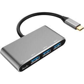 موزع USB C، محول متعدد المنافذ 4 في 1 USB 3.1 نوع C مع 3 منافذ USB 3.0 وشحن PD 87 واط متوافق مع ماك بوك 12 انش، ماك بوك برو 13 انش 15 انش مع منفذ ثاندربولت 3 والمزيد من الاجهزة من النوع سي (رمادي in Kuwait