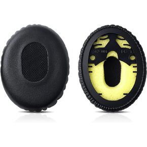 HUYUN Protein Leather Ear Pads Replacement for Bose QuietComfort QC3 Headphones Earpads, Headset Ear Cushion Repair Parts (1 Pair QC3 Earpads + 3.5mm to 2.5mm Audio Cable Cord)
