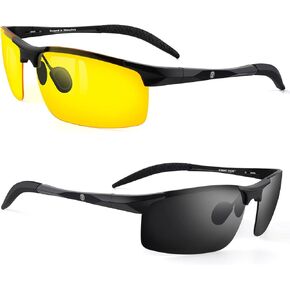 Set of 2 HD Day and Night Driving Glasses - Polarized Sunglasses and Yellow Night Vision Glasses With Car Clip Holder in Saudi Arabia