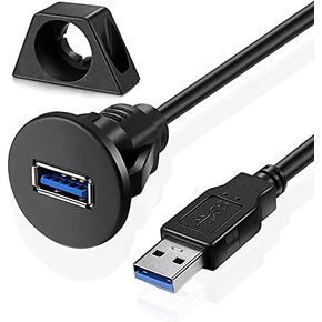 Small USB 3.0 Male to Female AUX Flush Panel Mount Extension Cable for Car Truck Boat Motorcycle Dashboard 6ft