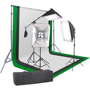 مجموعة إضاءة الصور المتواصل StudioFX 2400 وات سوفت بوكس 16 بوصة × 24 بوصة + ذراع بوم و6 أقدام × 9 بوصة أسود وأبيض وأخضر كروماكي مع حامل دعم للتصوير الفوتوغرافي استوديو H9004SB-69BWG من Kaezi in Kuwait