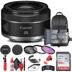 عدسة Canon RF مقاس 50 مم f/1.8 STM (4515C002) + طقم فلتر + حقيبة ظهر + بطاقة سعة 64 جيجابايت + قارئ بطاقات + حامل ثلاثي مرن + محفظة ذاكرة + حافظة للأغطية + طقم تنظيف + حزام يد + المزيد (متجدد) in Saudi Arabia