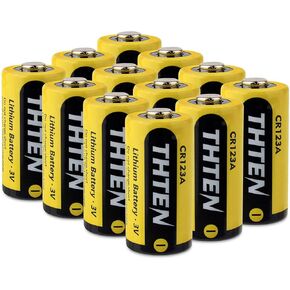 بطارية ليثيوم THTEN CR123A 3 فولت، 1600 مللي أمبير في الساعة عالية الطاقة غير قابلة لإعادة الشحن CR123 123A 123 CR17345 بطاريات صور مع حماية PTC بطاريات ليثيوم للصور لبولارويد، والميكروفونات، ومصباح يدوي، 12 حزمة in Kuwait