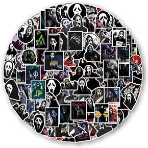 Horror Scream Ghostface Stickers [50Pack], Halloween Horror Movie Stickers, Scary Movie Spooky Stickers Decals for Laptop Water Bottle Bumper Luggage Computer Skateboard. Gift for Kids Adults Teens in Kuwait