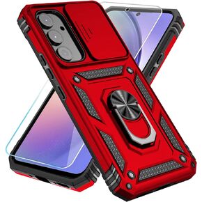 SunStory Galaxy A54 5G Case: Military-Grade, Camera Cover, Kickstand & Tempered Glass Protector (Red)