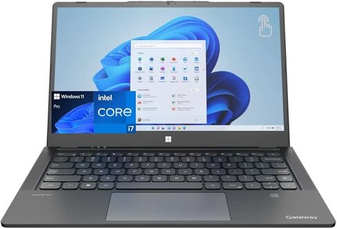 كمبيوتر محمول نحيف للغاية من Gateway، شاشة لمس IPS FHD مقاس 14.1 بوصة، الجيل الثاني عشر Intel Core i7-1255U رباعي النواة، ذاكرة وصول عشوائي 8 جيجابايت، SSD 512 جيجابايت، ماسح بصمات الأصابع، كاميرا ويب، WiFi 6، USB-C، HDMI، Win11 pro، أسود (GWTC) in Kuwait