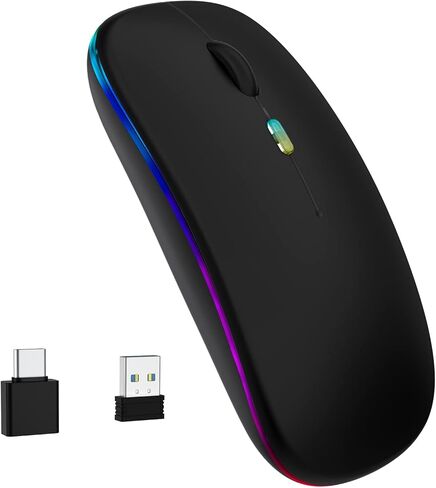 ماوس لاسلكي بلوتوث لاسلكي باضاءة LED للابتوب (بلوتوث 5.1 + USB)، ماوس كمبيوتر لاسلكي مريح ومحمول وقابل لاعادة الشحن بتردد 2.4G للابتوب وماك بوك والكمبيوتر الشخصي واندرويد وويندوز in Kuwait